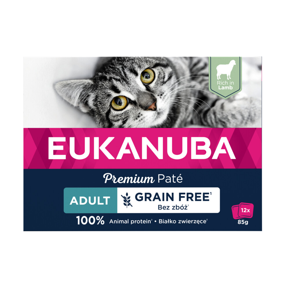 4x Eukanuba Lams Pate Graanvrij Adult Kat Multi-Pack 12 x 85 gr