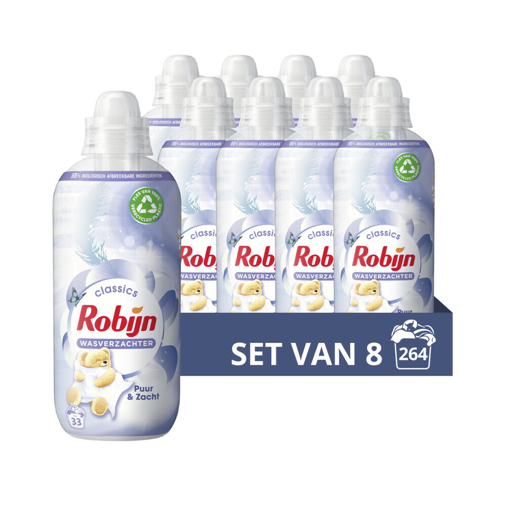 8x Robijn Wasverzachter Puur&Zacht 33 Wasbeurten 825 ml