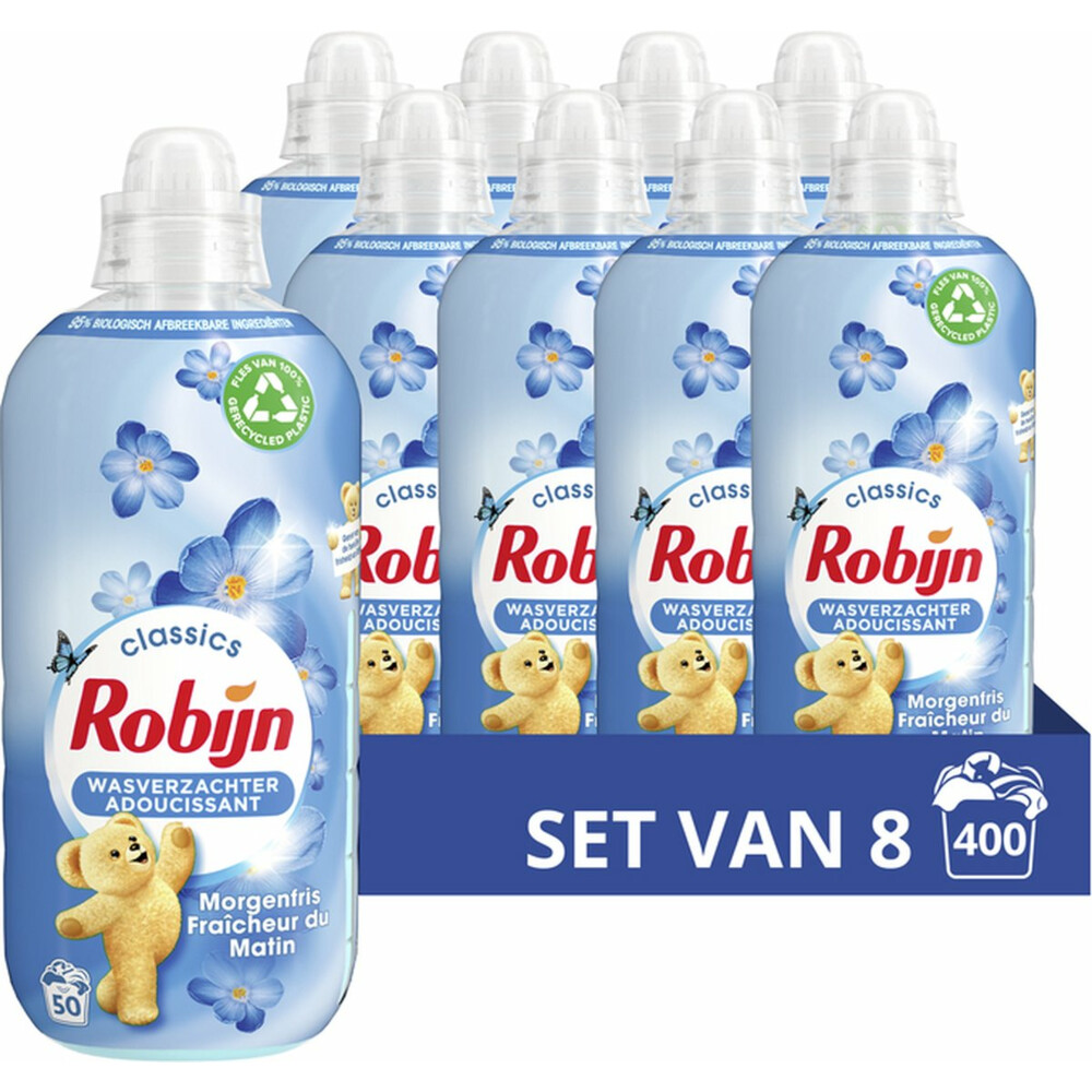 8x Robijn Wasverzachter Morgenfris 50 Wasbeurten 1,25 liter