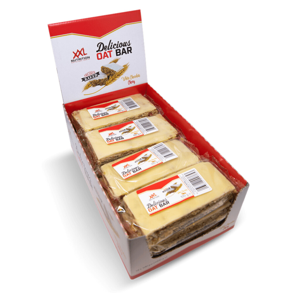 12x XXL Nutrition Delicious Oat Bar Witte Chocolade Kers 100 gr
