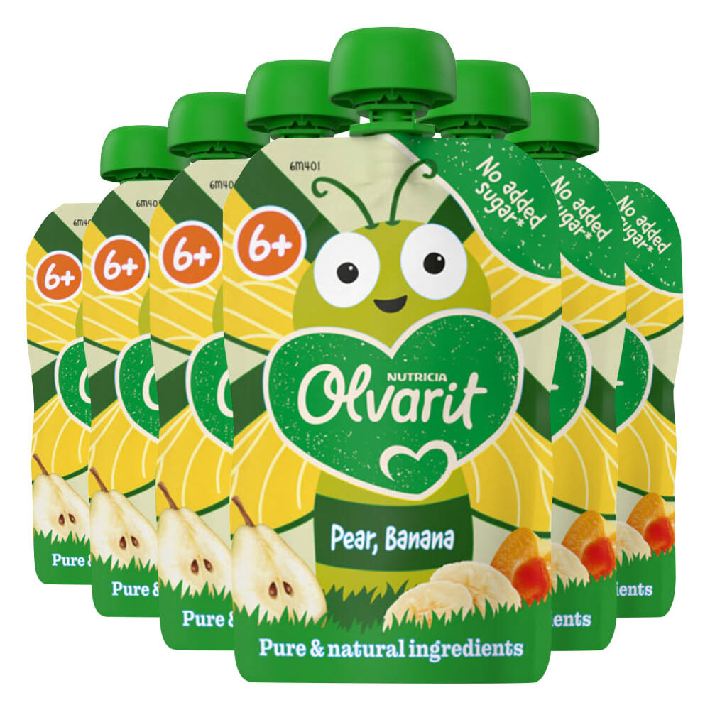 6x Olvarit Knijpfruit 6+m Peer&Banaan 100 gr