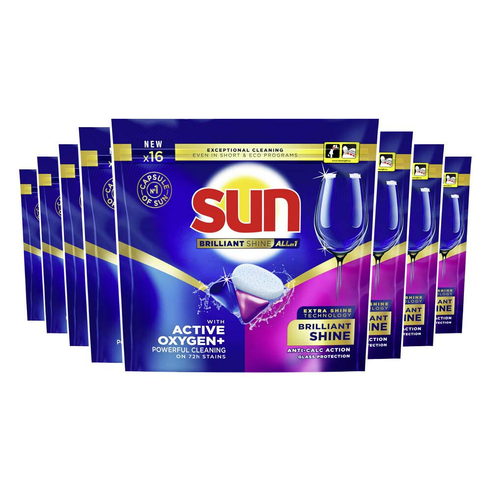 8x Sun Brilliant Shine All-in 1 Vaatwascapsules 16 stuks