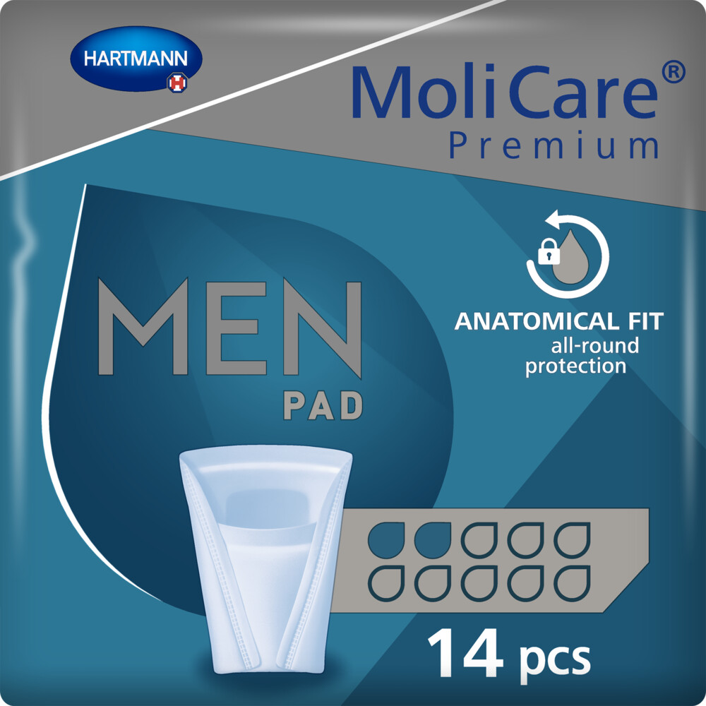 2x Molicare Premium Men Pad 2 Druppels 330 ml Absorptie 14 stuks