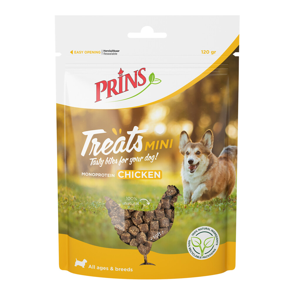 10x Prins Treats Mini Hondensnacks Kip 120 gr