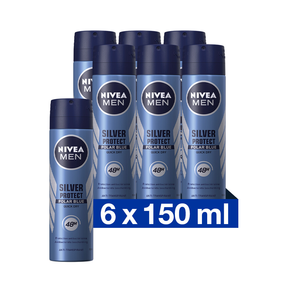 6x Nivea Men Deodorant Spray Silver Protect Polar Blue 150 ml