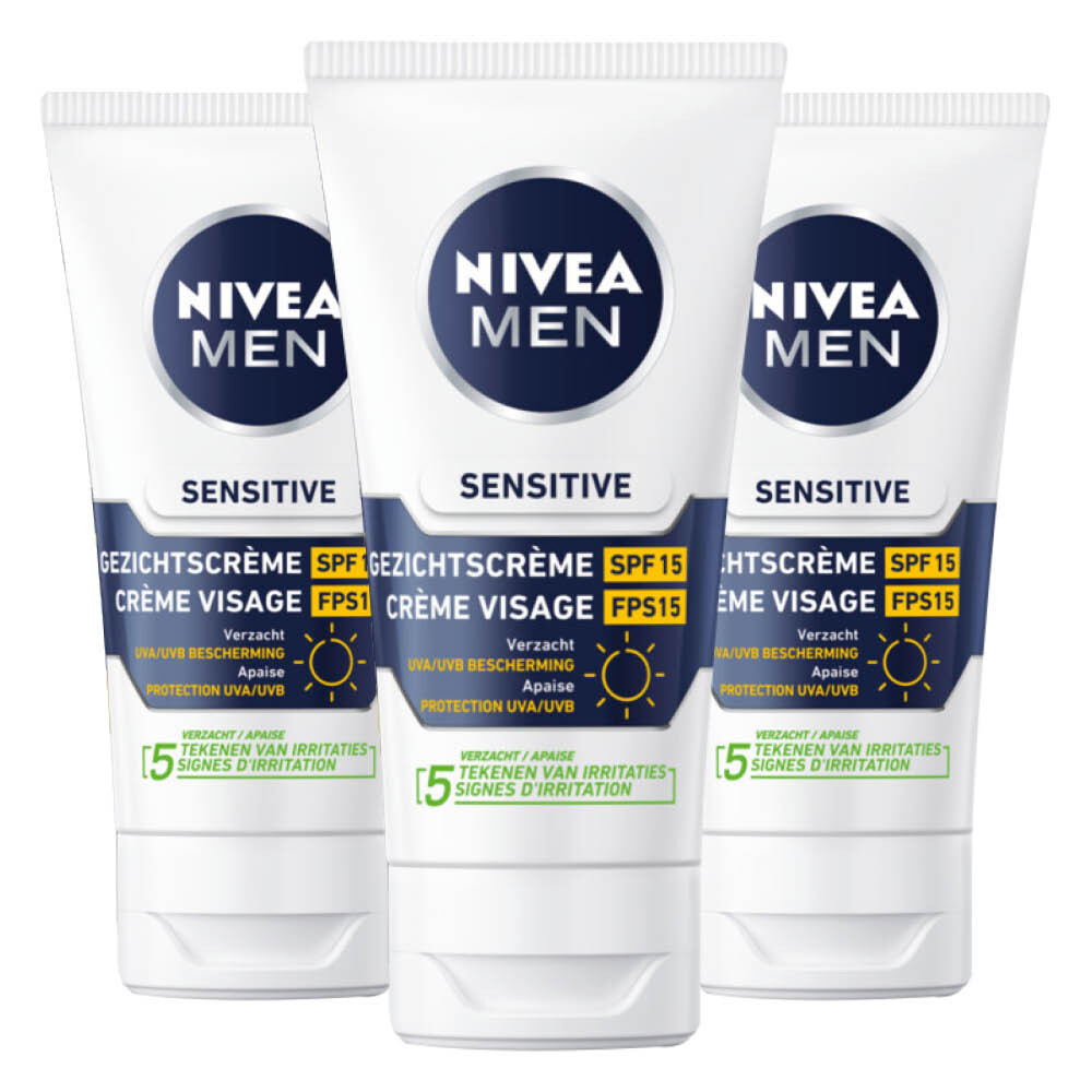 3x NIVEA Men Moisturizer Sensitive SPF 15 75 ml