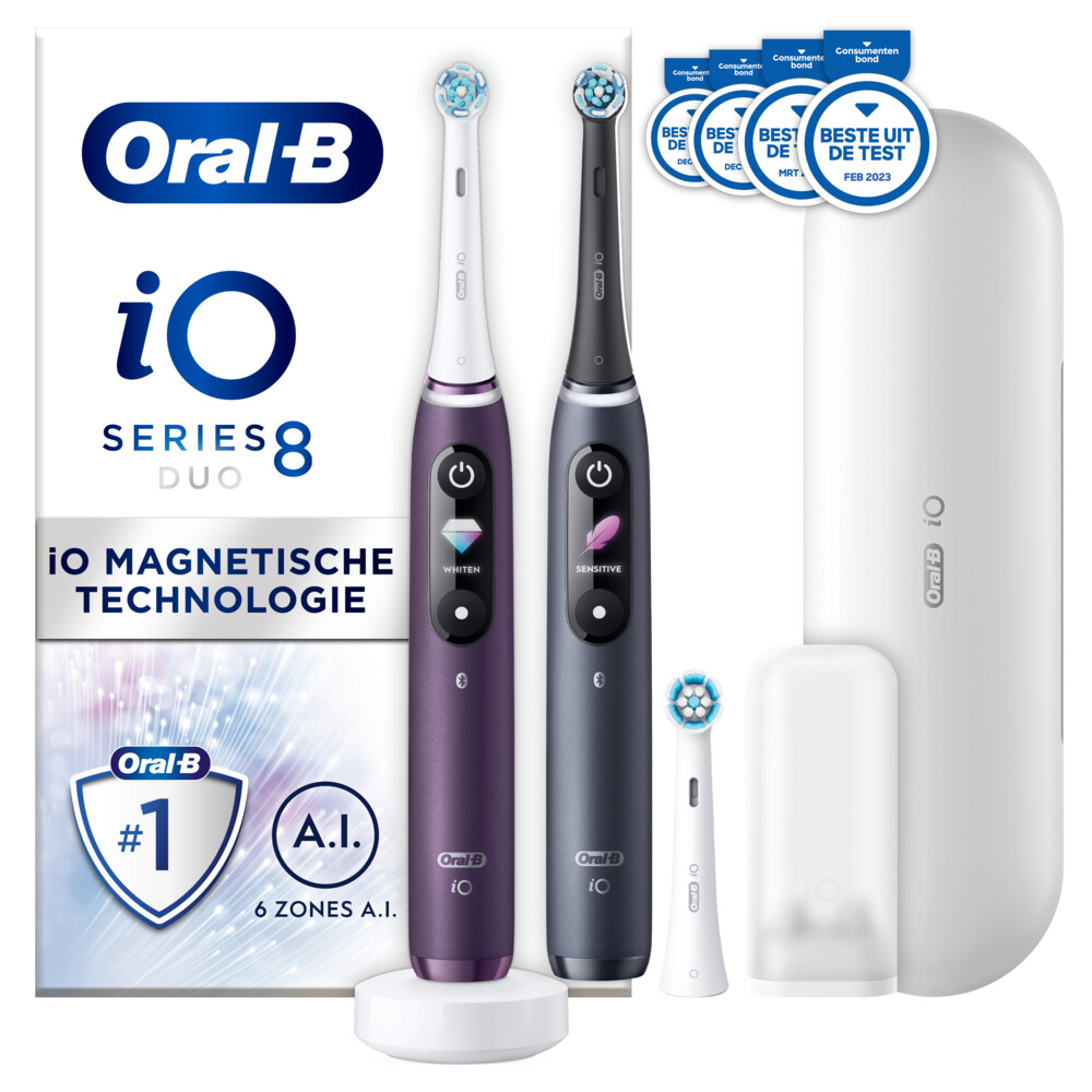 Oral-B Elektrische Tandenborstel iO 8 Violet&Black Duo 1 set aanbieding