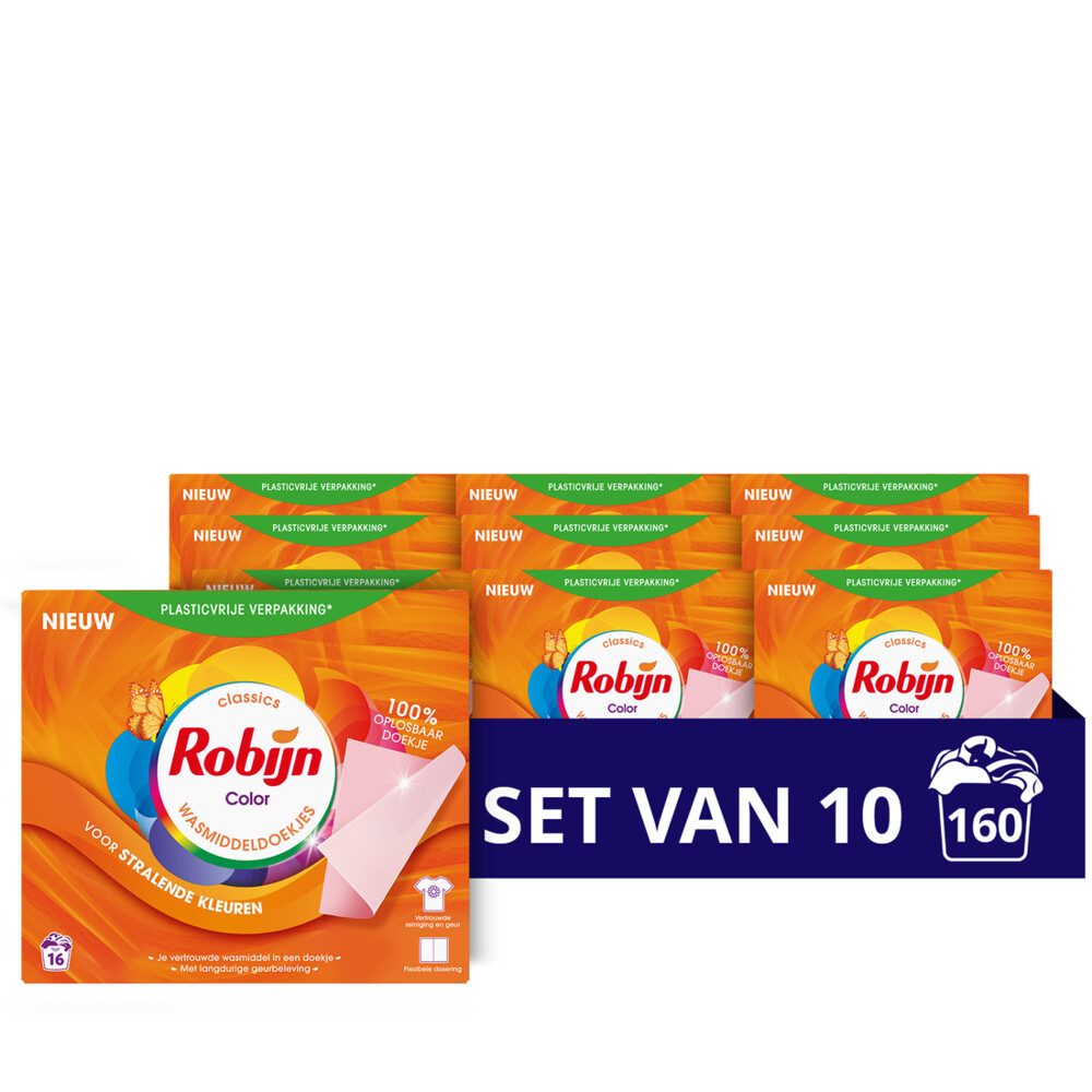 10x Robijn Wasmiddeldoekjes Color 16 stuks