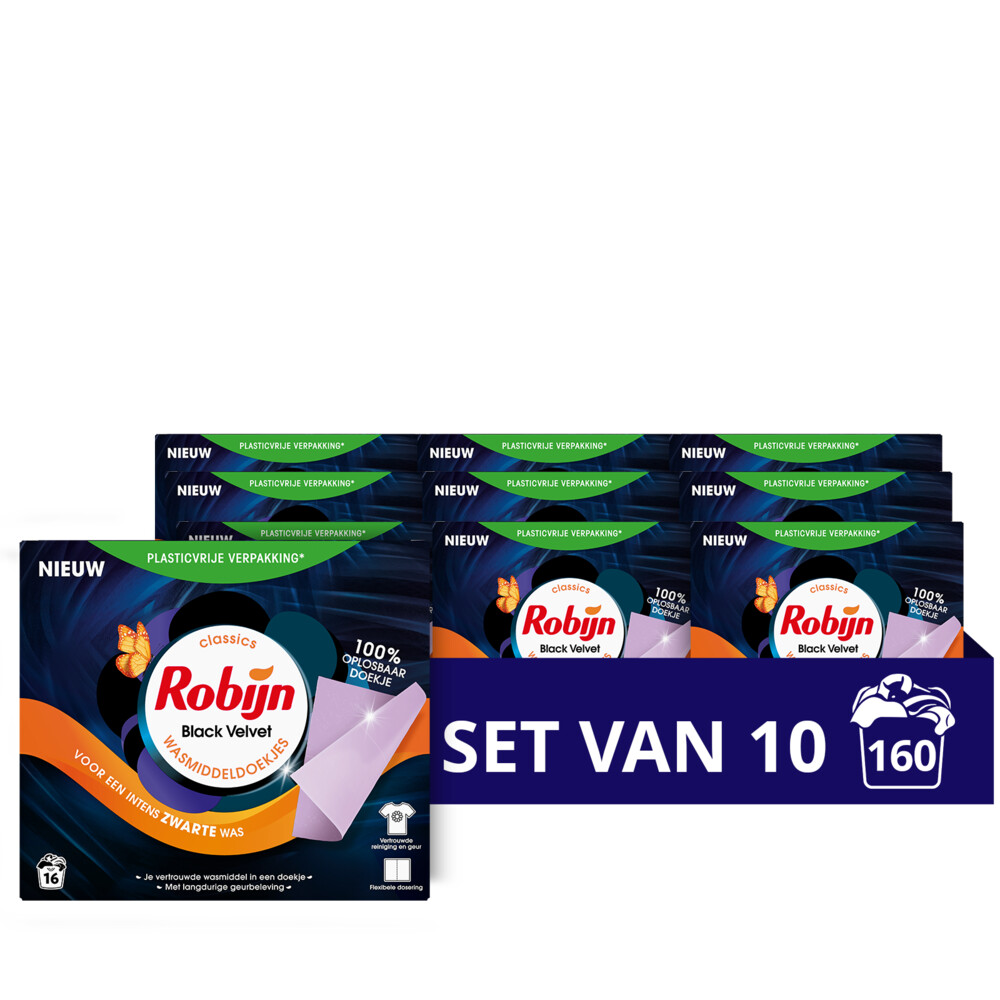 10x Robijn Wasmiddeldoekjes Black Velvet 16 stuks