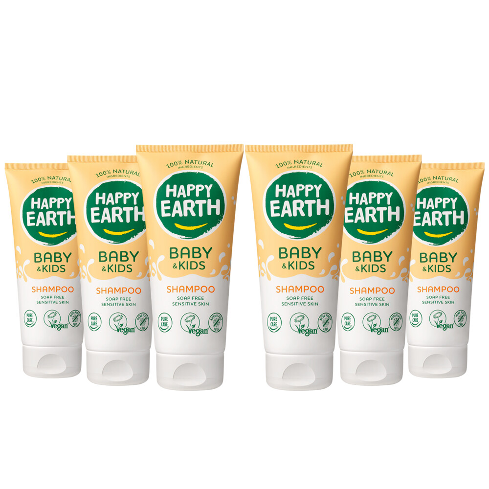 6x Happy Earth Shampoo 100% Natuurlijk Baby&Kids 200 ml