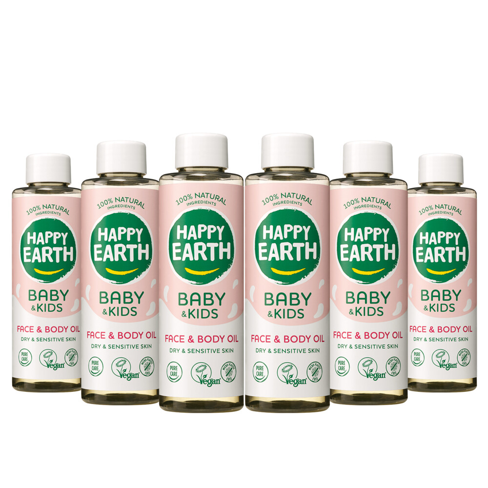 6x Happy Earth Face&Body Oil 100% Natuurlijk Baby&Kids 150 ml