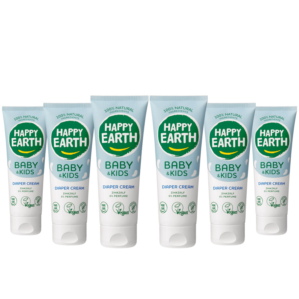 6x Happy Earth Diaper Cream 100% Natuurlijk Baby&Kids 75 ml