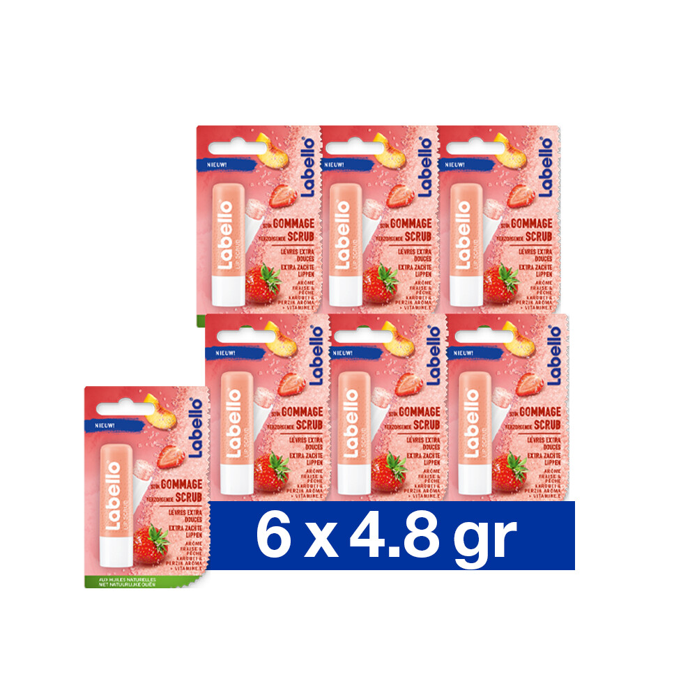 6x Labello Lipscrub Strawberry / Peach 5.5 gr