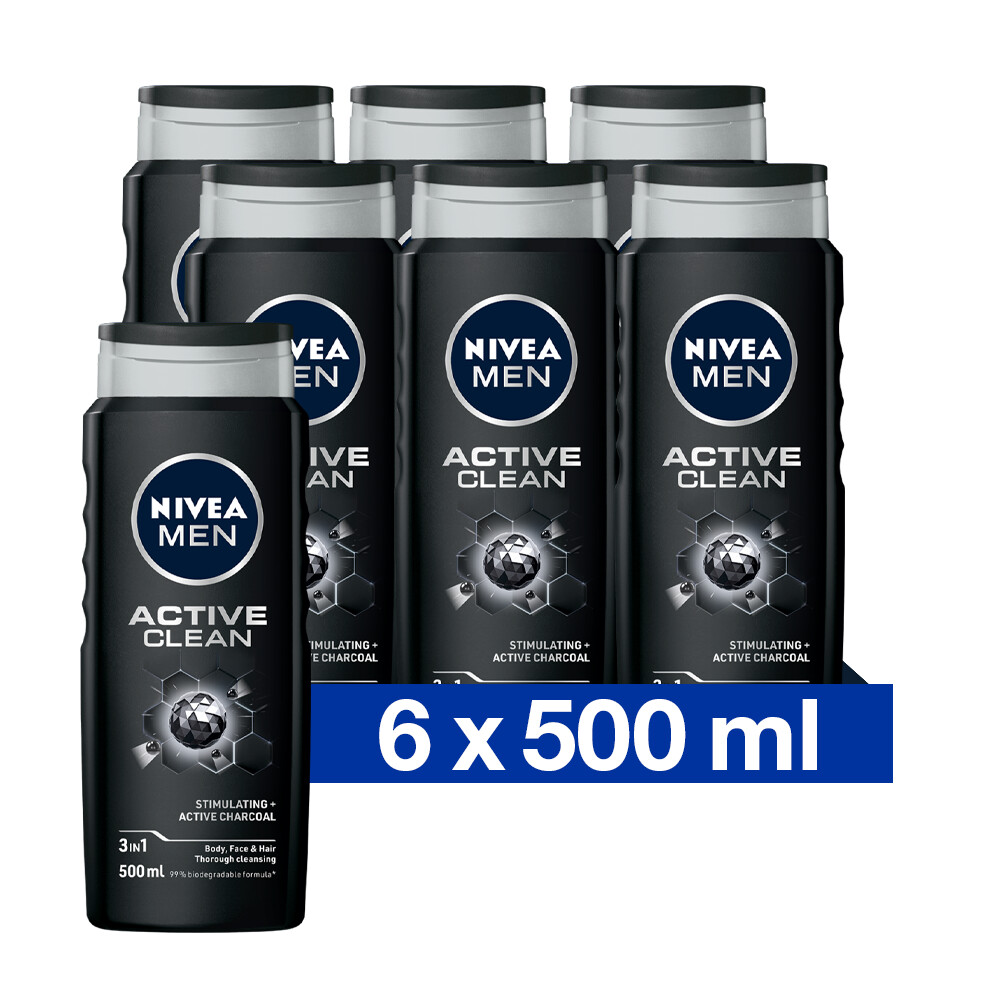 6x Nivea Men Douchegel Active Clean 500 ml