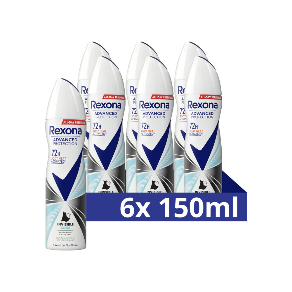 6x Rexona Deodorant Spray Invisible Aqua 150 ml