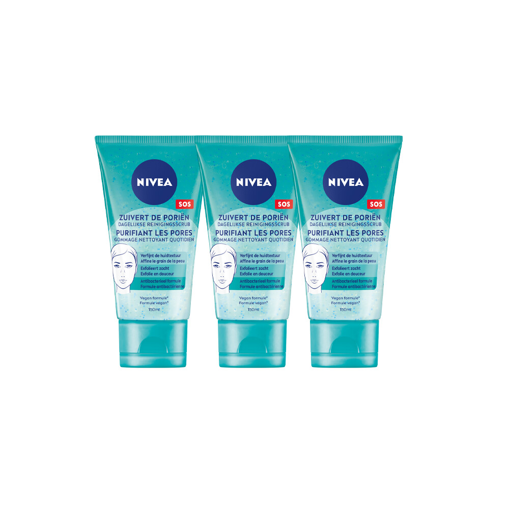 3x Nivea Reinigingsscrub Pure Effect Clean Deeper 150 ml