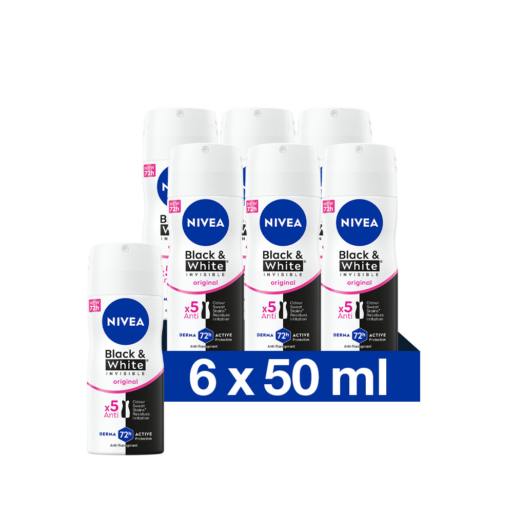 6x Nivea Deodorant Spray Invisible For Black&White ClearBlack&White 100 ml