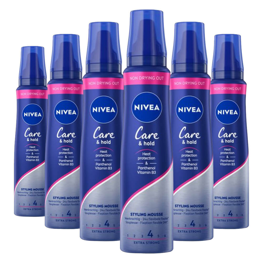6x Nivea Haarmousse Care&Hold Extra Strong 150 Ml