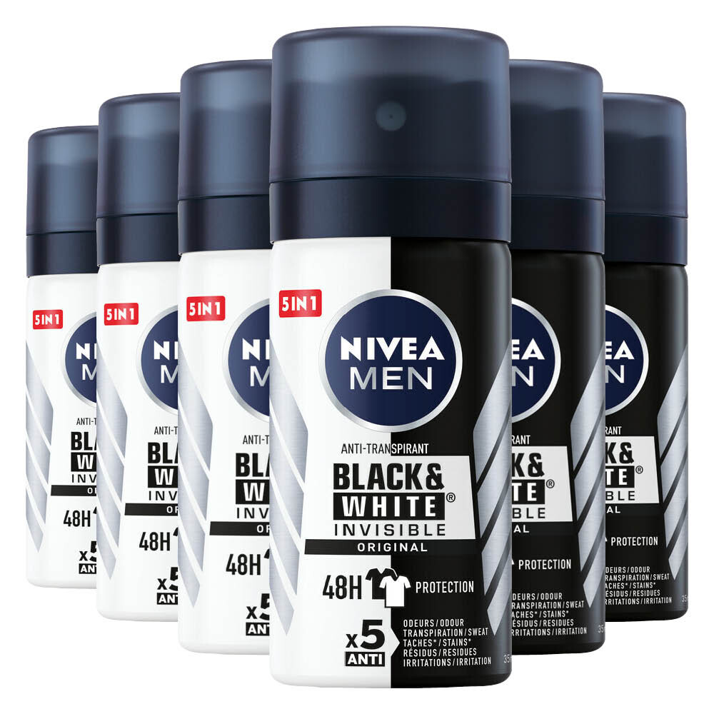 6x NIVEA Men Deodorant Spray Invisible for Black en White Power 35 ml