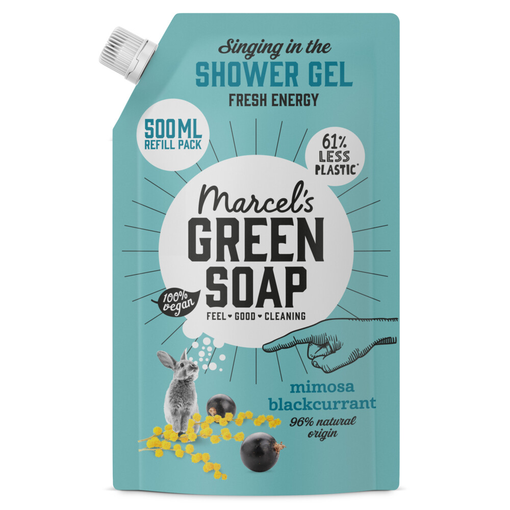 6x Marcel's Green Soap Douchegel Navulling Mimosa&Zwarte Bes 500 ml