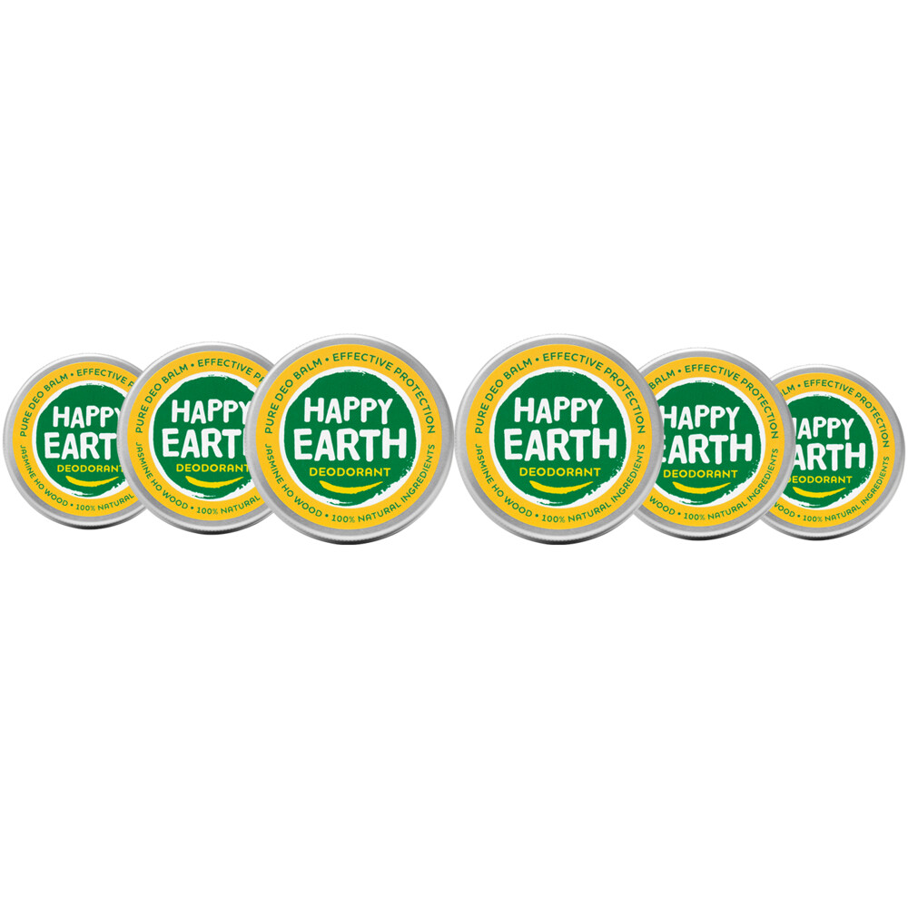 6x Happy Earth 100% Natuurlijke Deodorant Balm Jasmine Ho Wood 45 gr