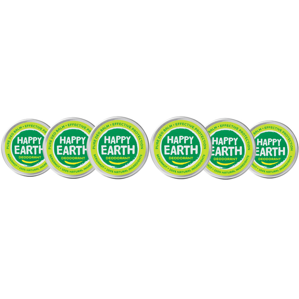 6x Happy Earth 100% Natuurlijke Deodorant Balm Bergamot 45 gr