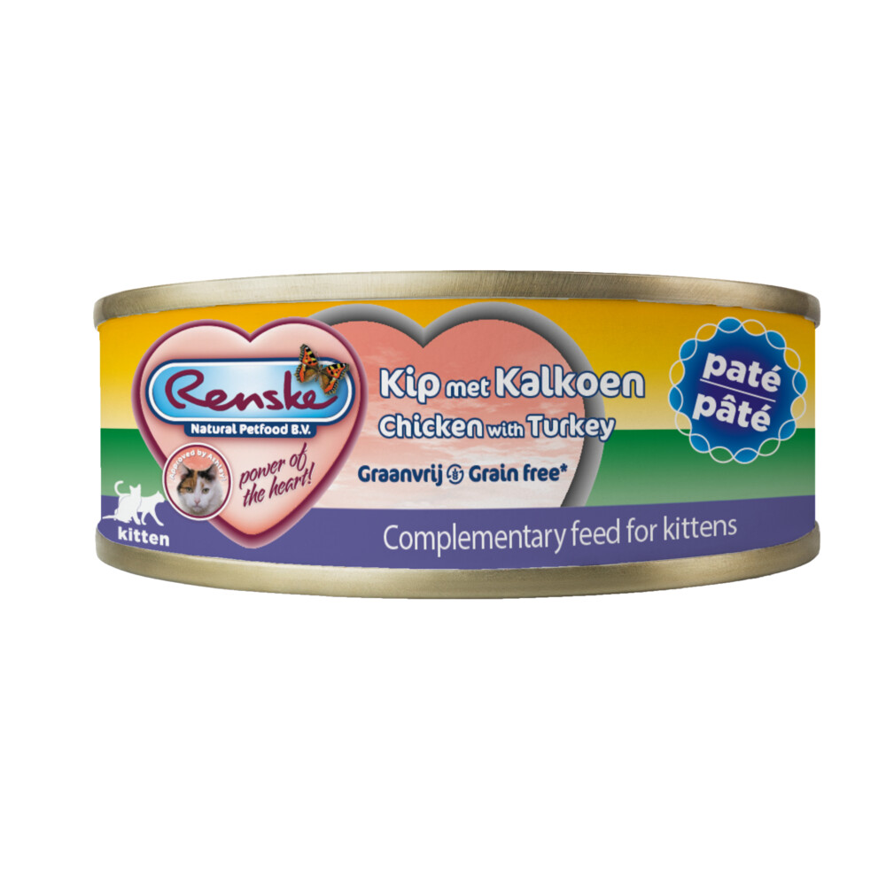 24x Renske Vers Paté Kitten Kattenvoer Nat Kip Met Kalkoen 70 gr