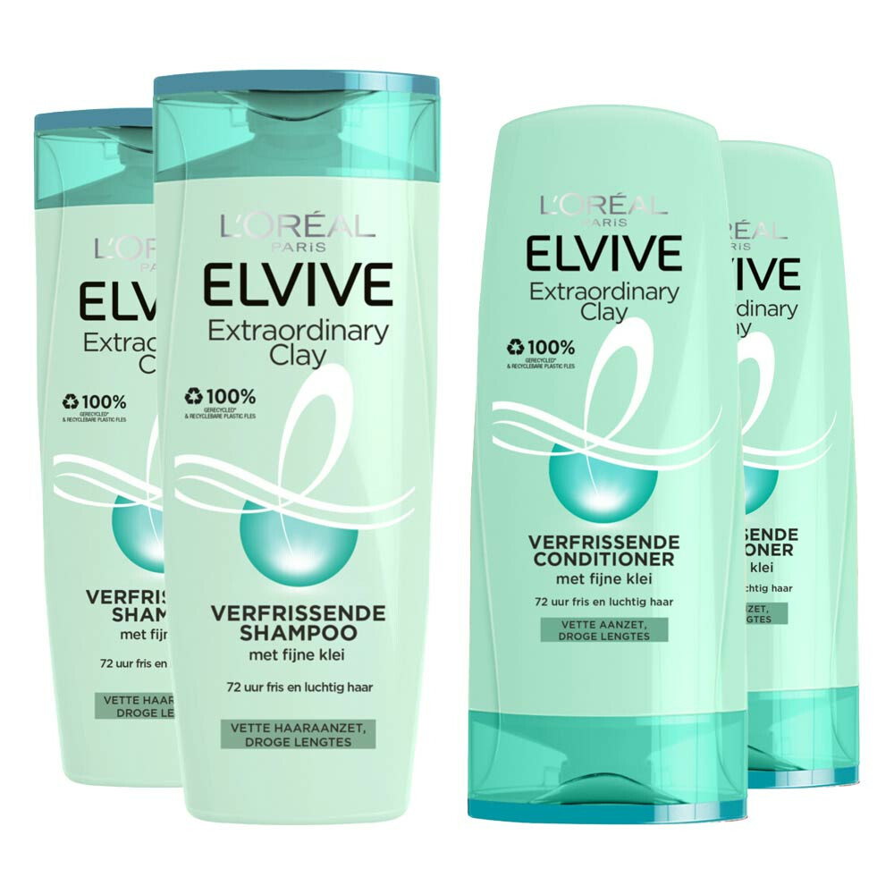 L'Oréal Elvive Extraordinary Clay Shampoo 2x 250 ml&Conditioner 2x 200 ml Pakket