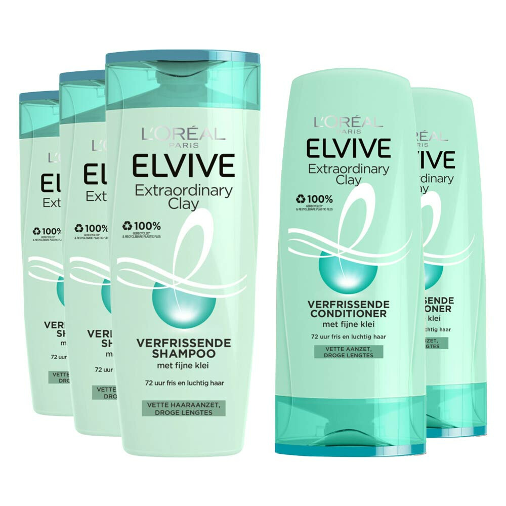 L'Oréal Elvive Extraordinary Clay - Shampoo 3x 250 ml&Conditioner 2x 200 ml - Pakket Pakket