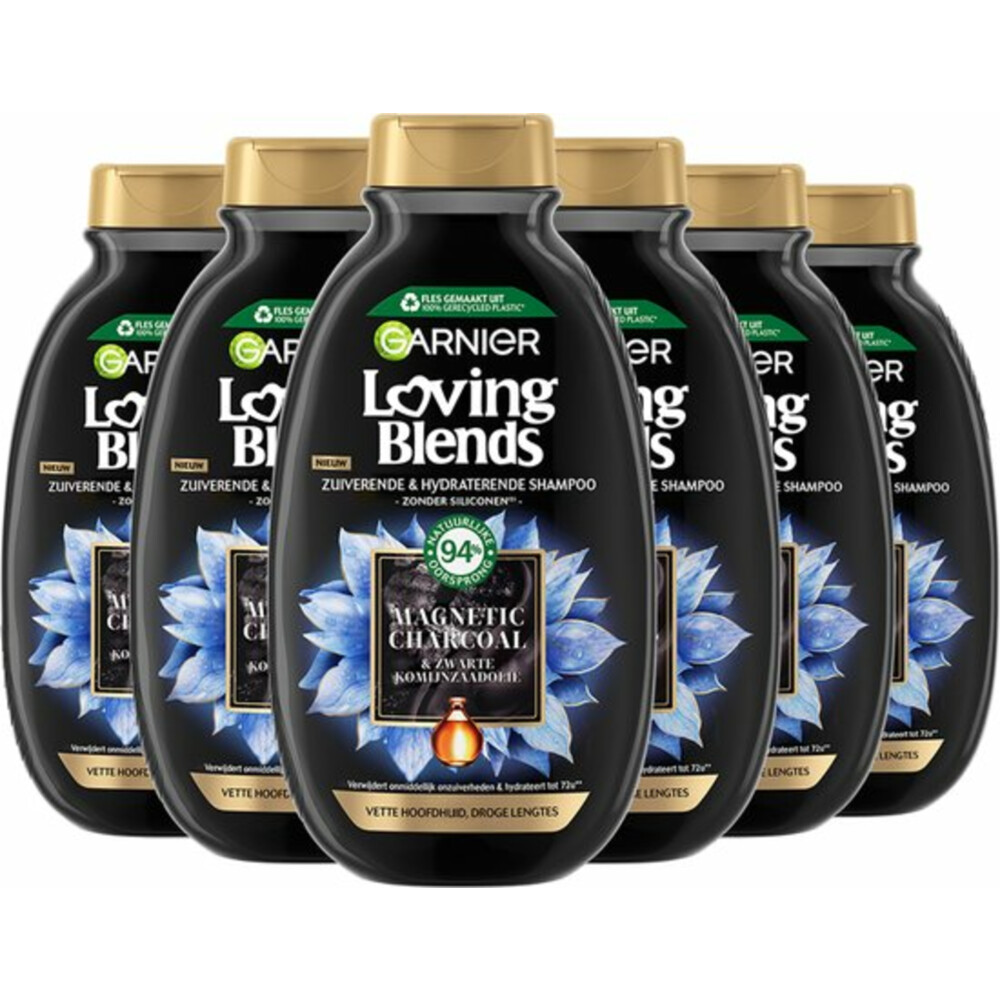 6x Garnier Loving Blends Magnetic Charcoal Shampoo 300 ml