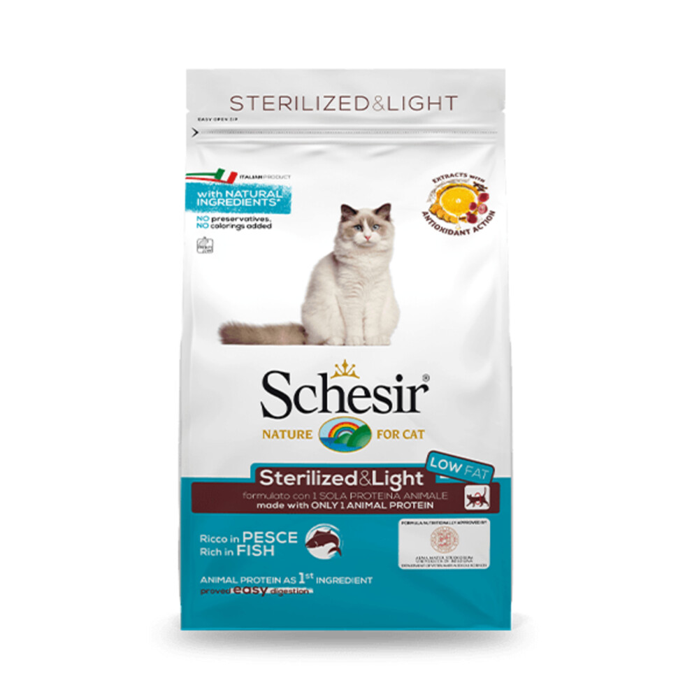 8x Schesir Kat Dry Sterilized Vis 400 gr