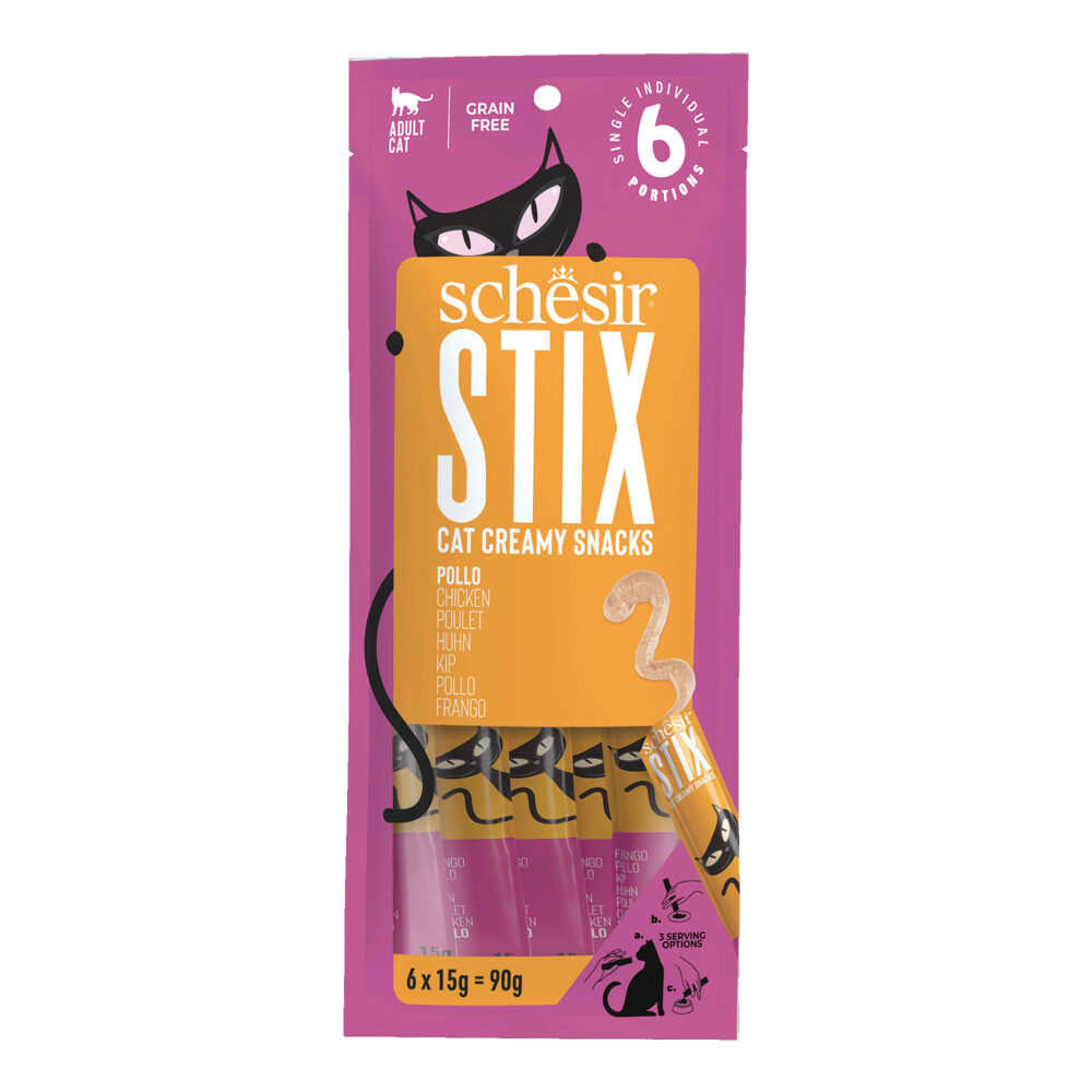 12x Schesir Kattensnack Stix Kip 6 x 15 gr