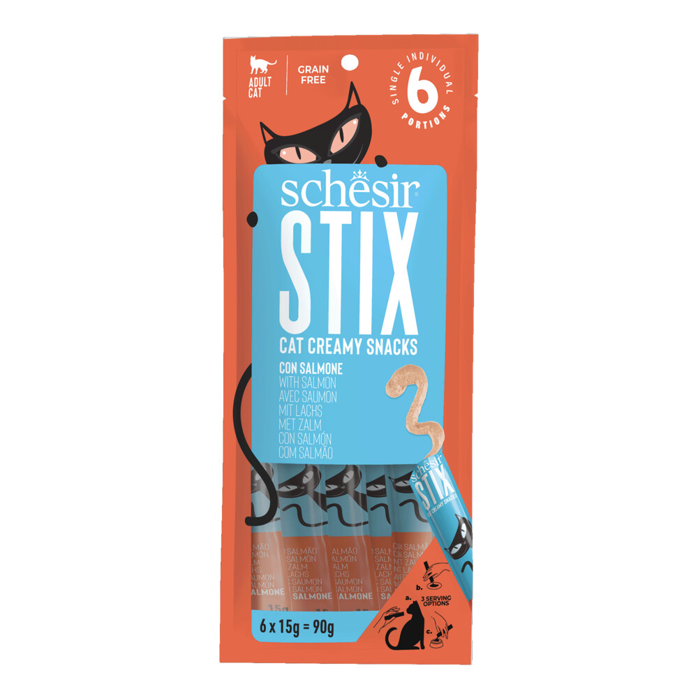 12x Schesir Kattensnack Stix Zalm 6 x 15 gr