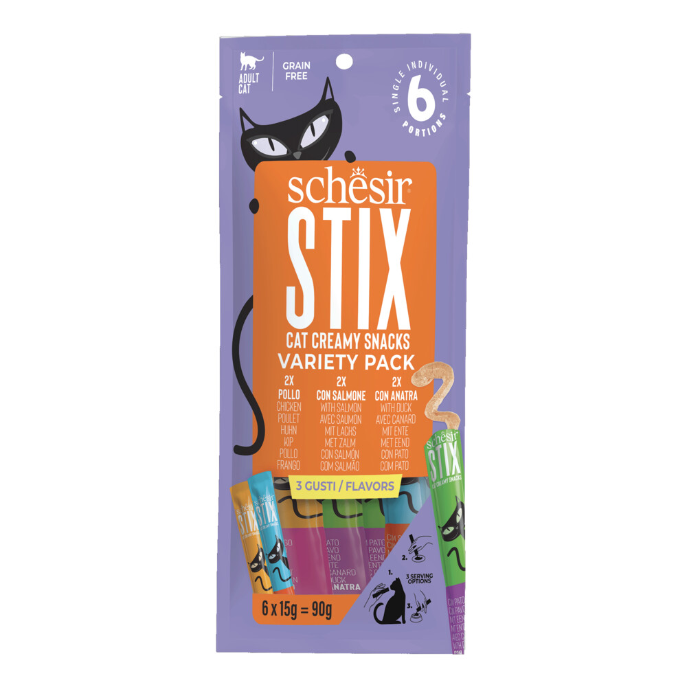 12x Schesir Kattensnack Stix Variatie-Pack 6 x 15 gr