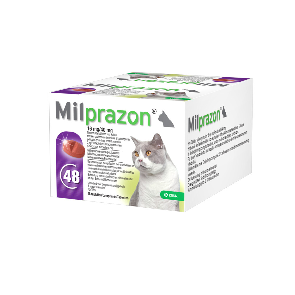 Milprazon Wormtabletten Kat 16mg/40mg Groot 48 tabletten