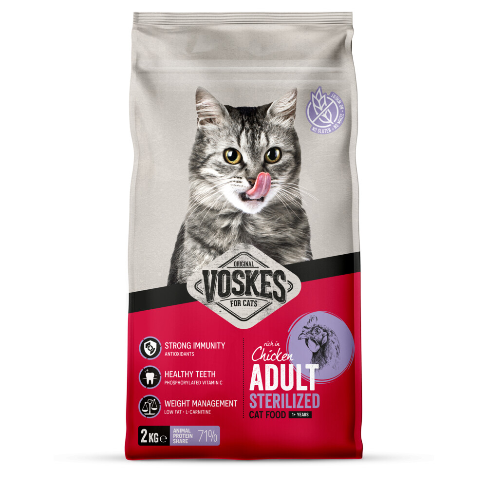 6x Voskes Kattenbrokken Sterilized Adult Kip 2 kg