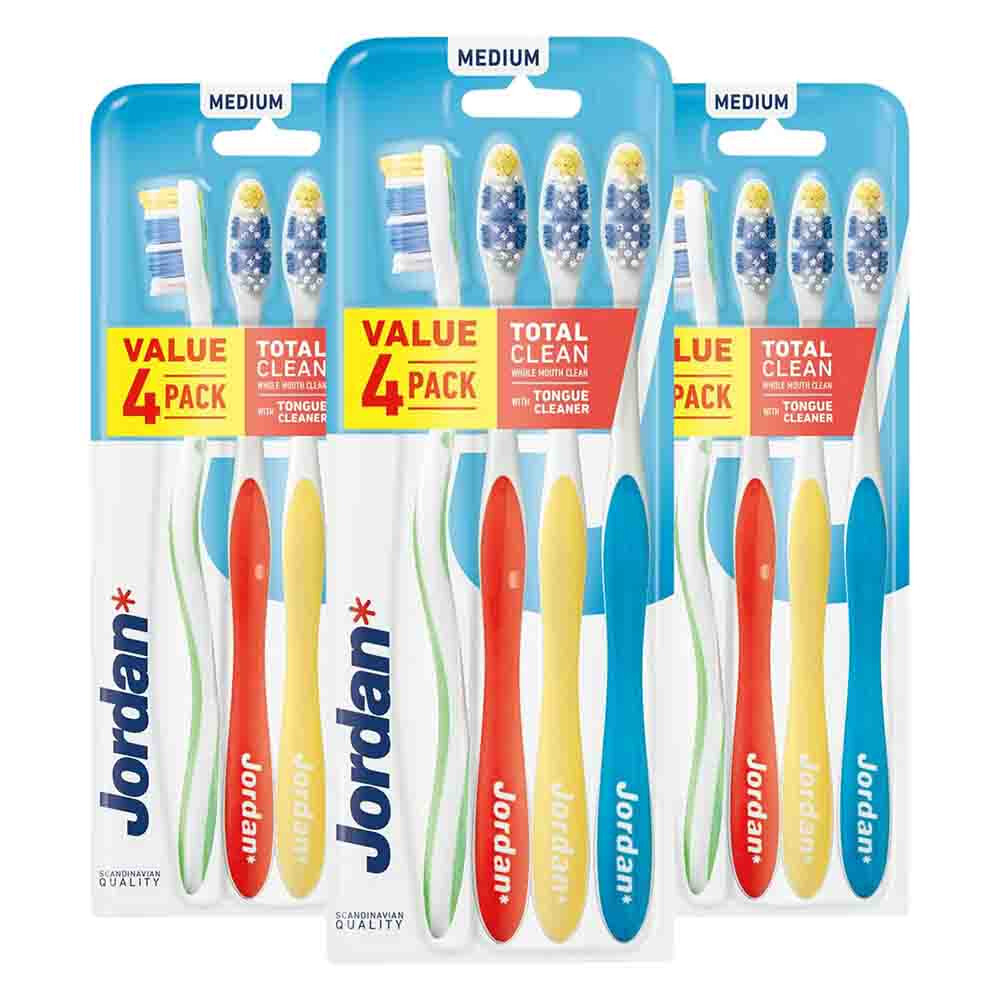 3x Jordan Tandenborstel Total Clean Medium 4-pack 4 stuks