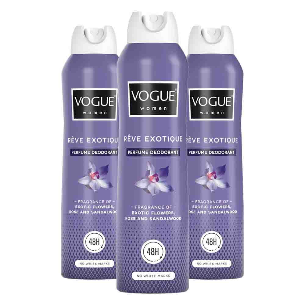 3x Vogue Reve Exotique Parfum Deodorant 150 ml