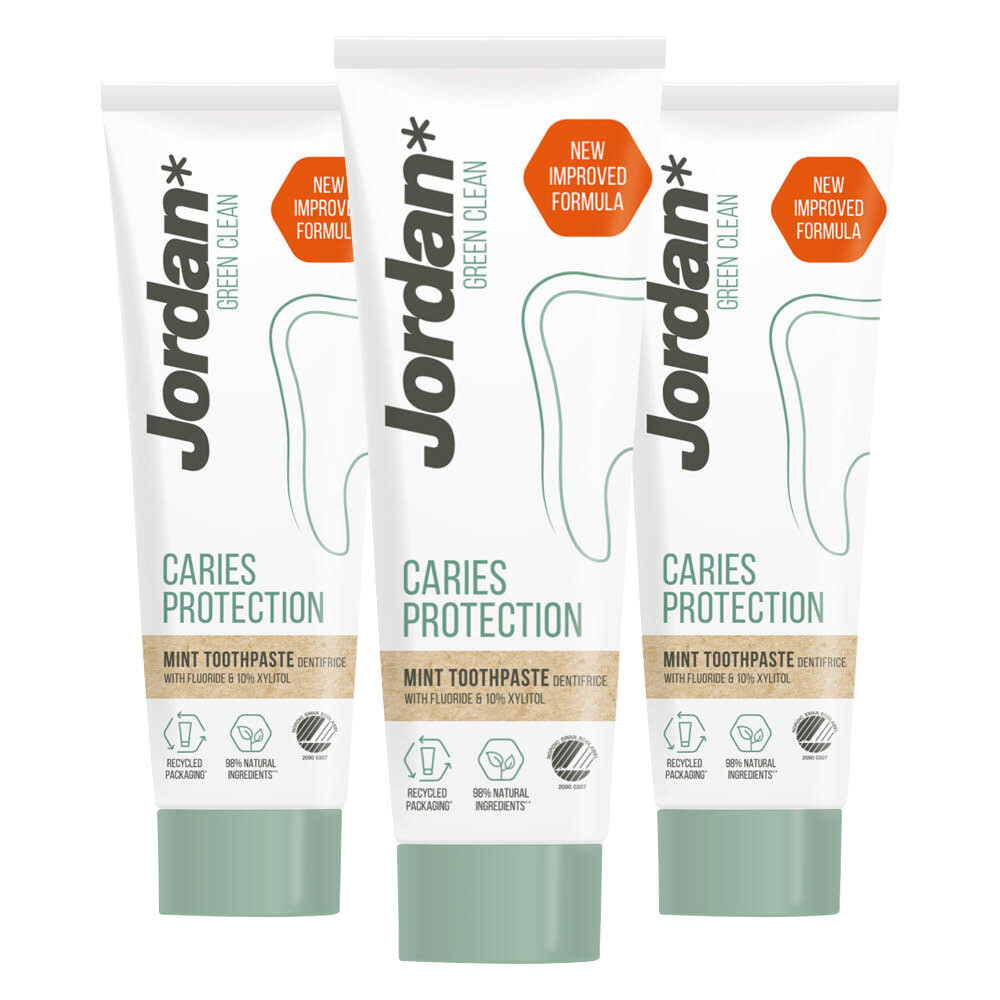 3x Jordan Green Clean Tandpasta Caries Protection 75 ml