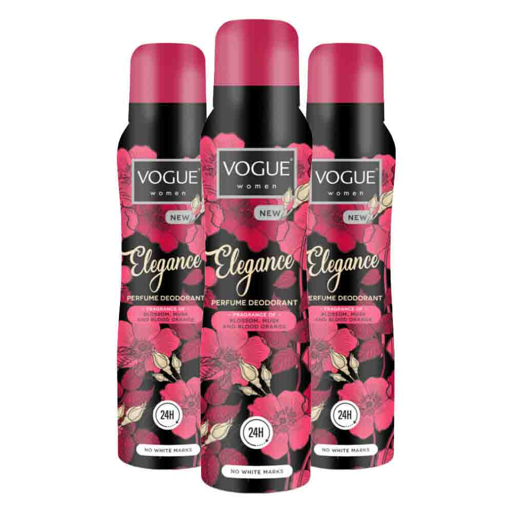 3x Vogue Elegance Parfum Deodorant 150 ml