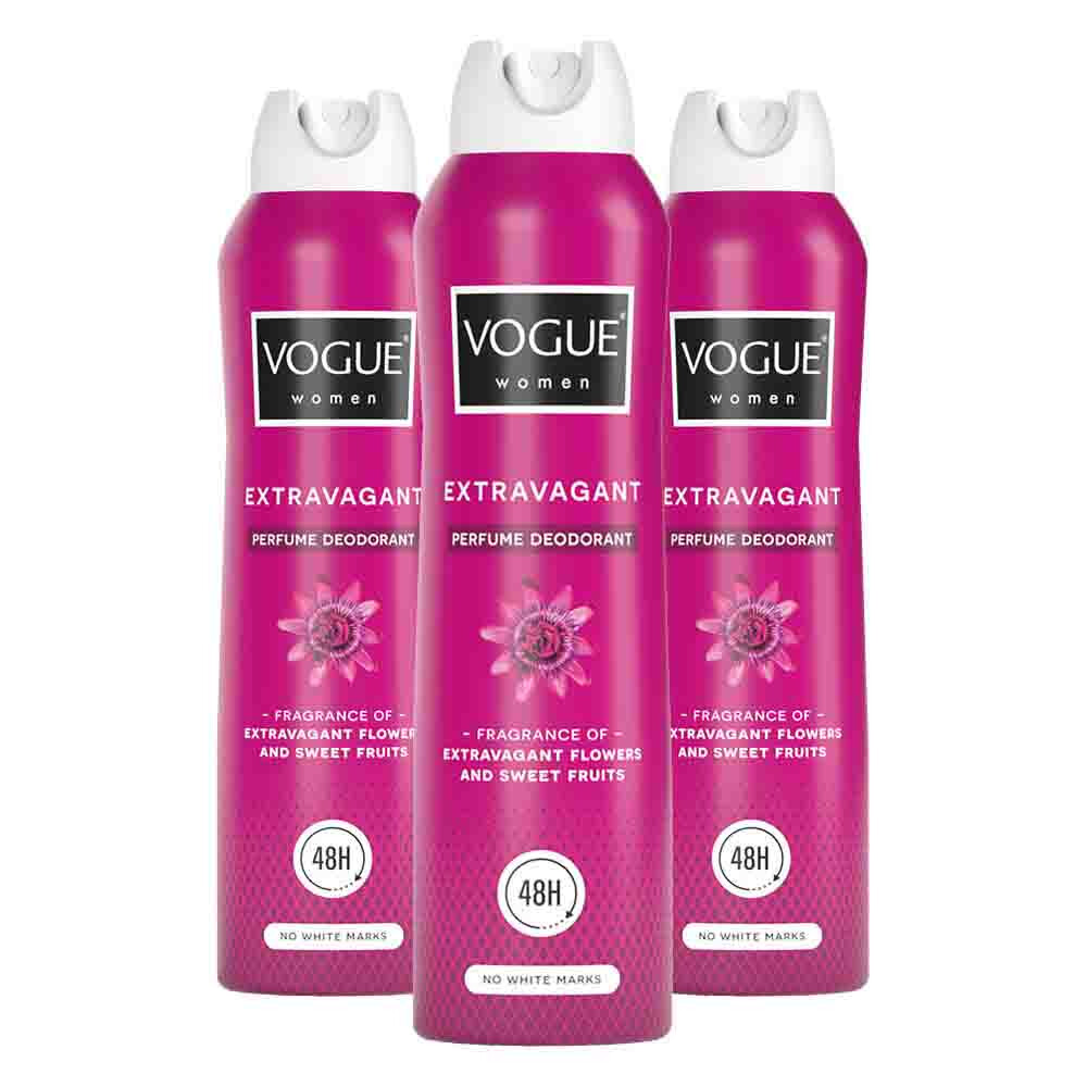 3x Vogue Extravagant Parfum Deodorant 150 ml