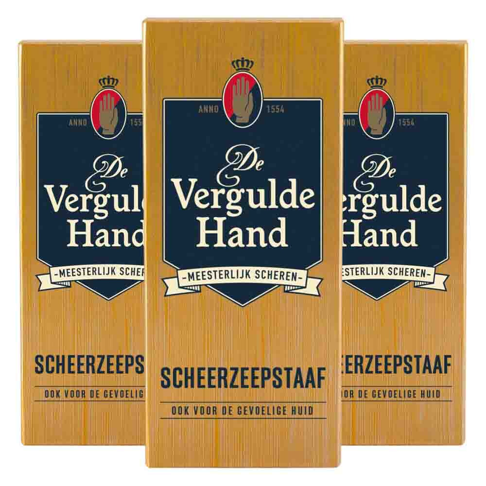 3x Vergulde Hand Scheerzeepstaaf 75 gr
