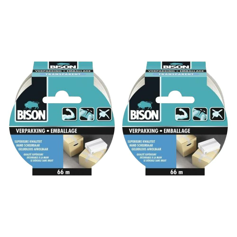 2x Bison Tape Verpakking Transparant 66 m