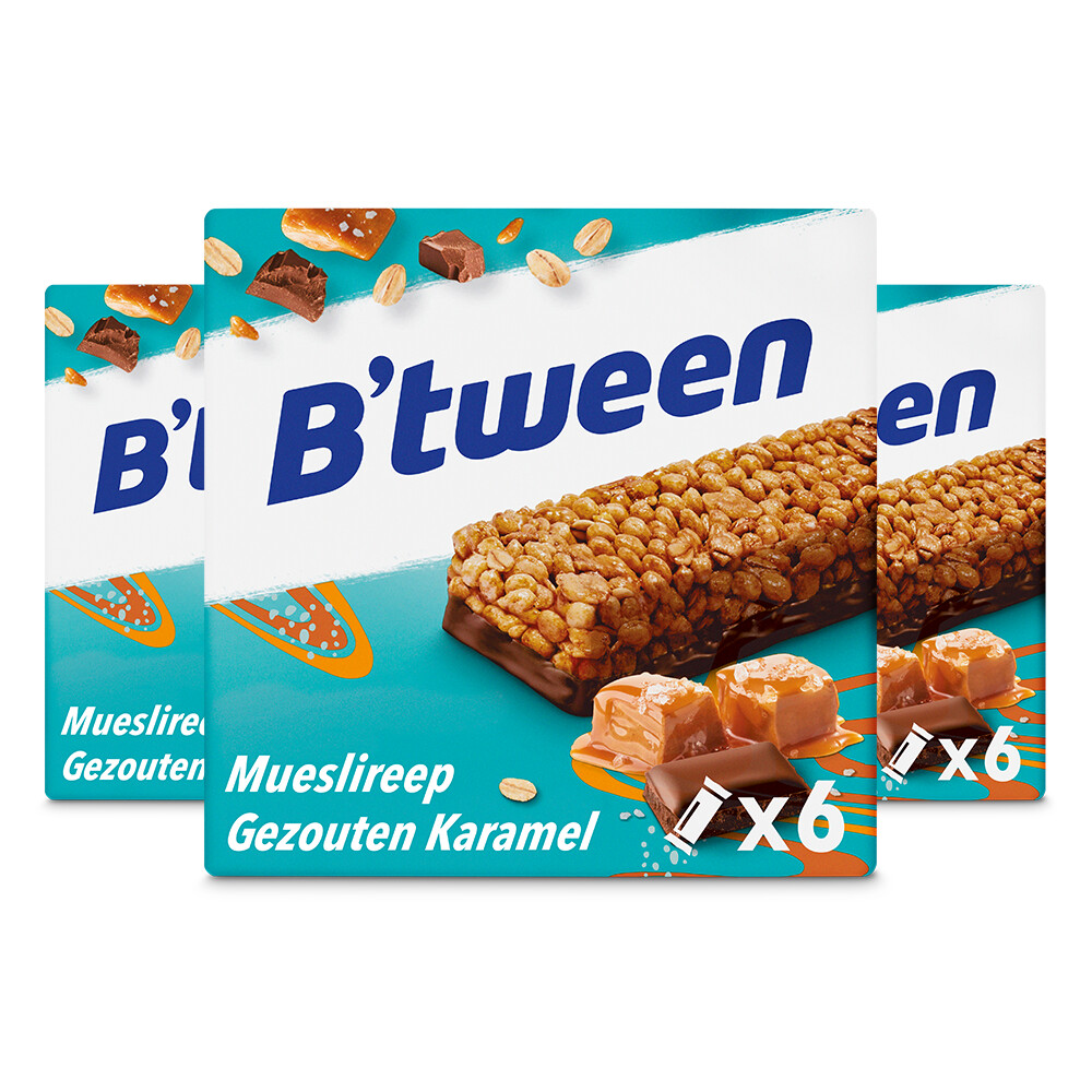 3x Hero B'tween Mueslireep Salted Caramel 6x23 gr
