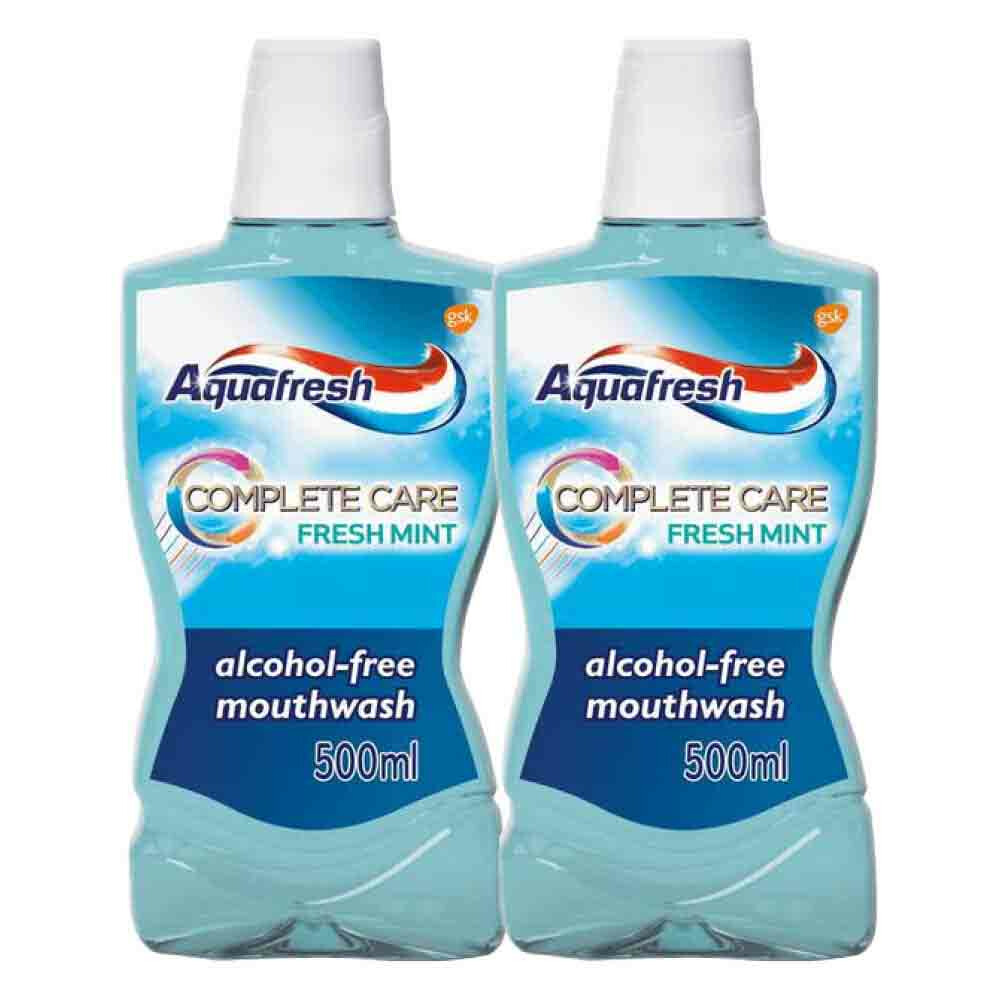 2x Aquafresh Mondwater Complete Care Fresh Mint 500 ml