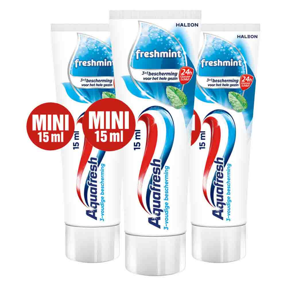 3x Aquafresh Freshmint 3in1 Mini 15 ml
