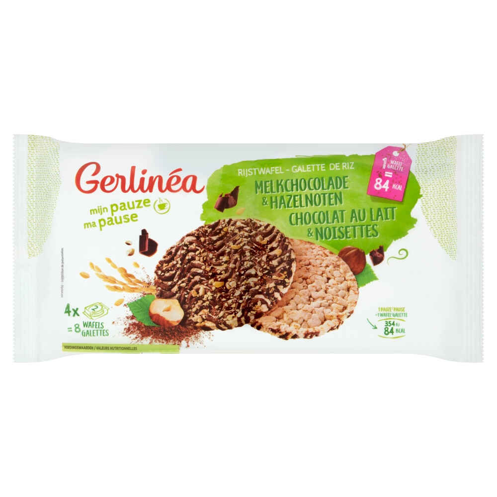 14x Gerlinea Rijstwafel Melkchocolade&Hazelnoten 4x2 stuks