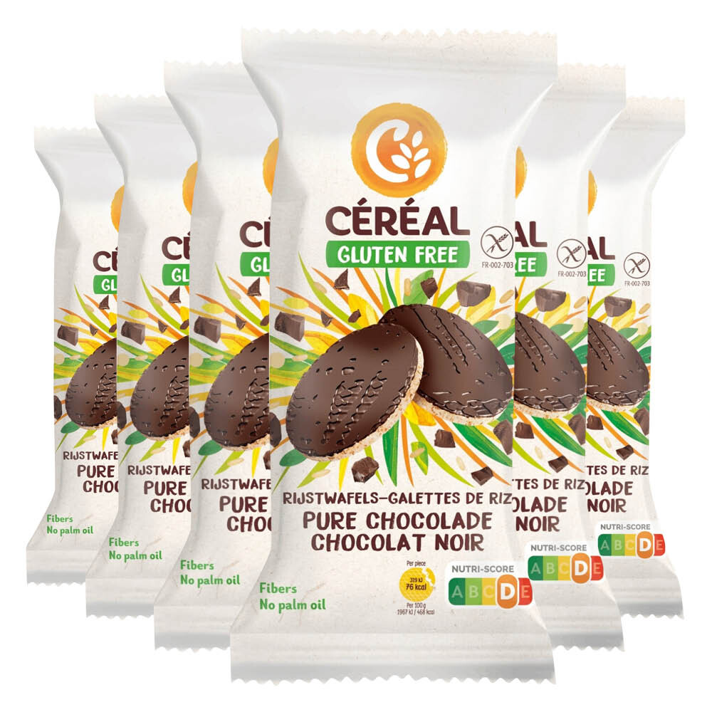 6x Céréal Rijstwafel Pure Chocolade Glutenvrij en Lactosevrij 130 gr