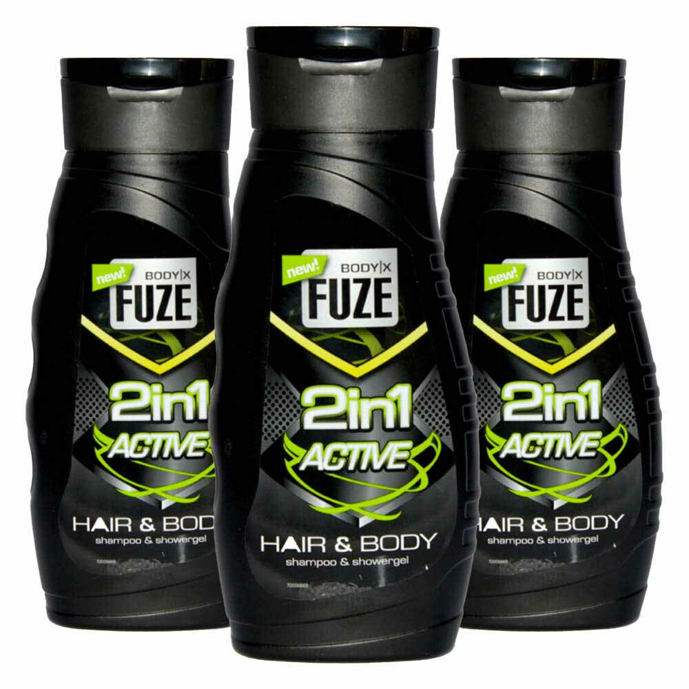 3x Body-X Fuze Douchegel Hair&Body Active 300 ml