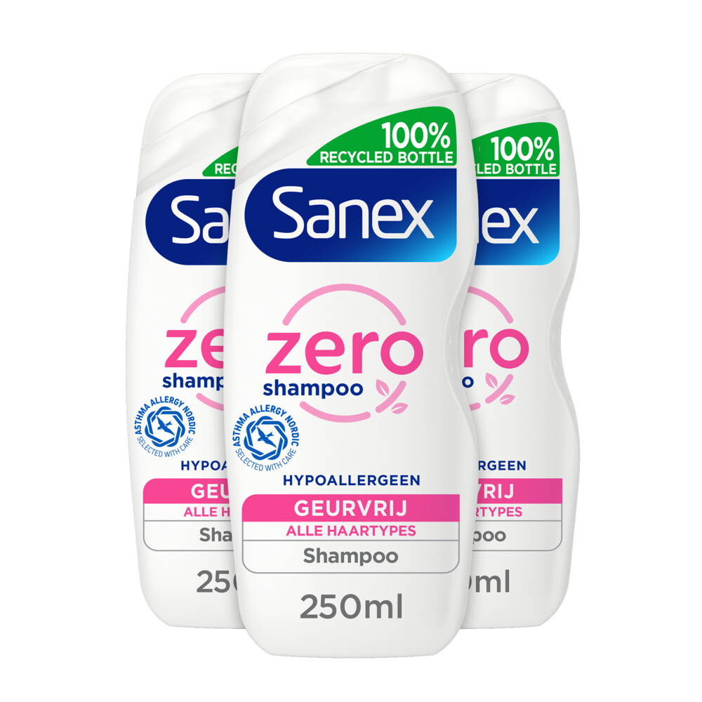 3x Sanex Shampoo Zero% Sensitive 250 ml